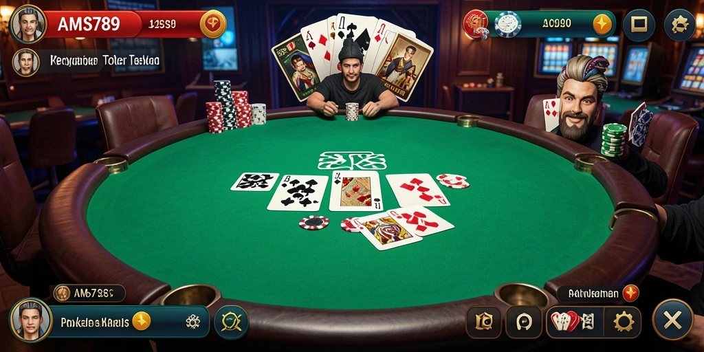 Tampilan menawan dari gameplay Poker di AMS789 yang mendebarkan.
