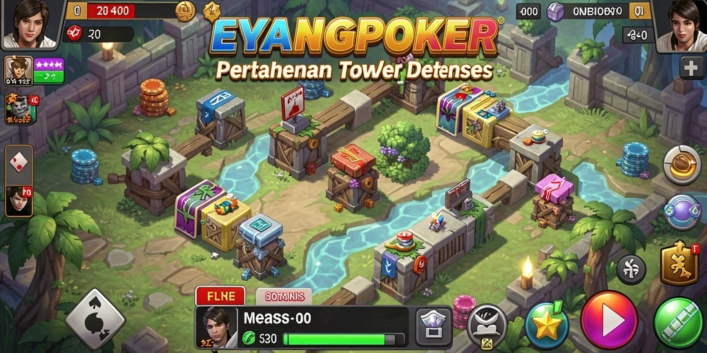 Gameplay menegangkan dalam EYANGPOKER dengan strategi Tower Defense yang mendalam.