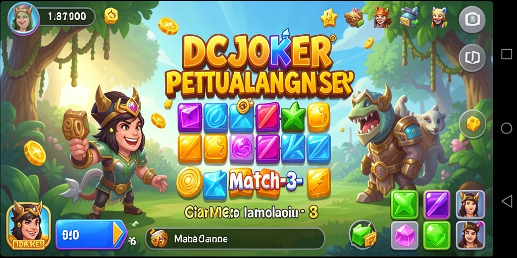 Tampilan menyenangkan dari gameplay IDCJOKER Match-3 yang penuh warna.