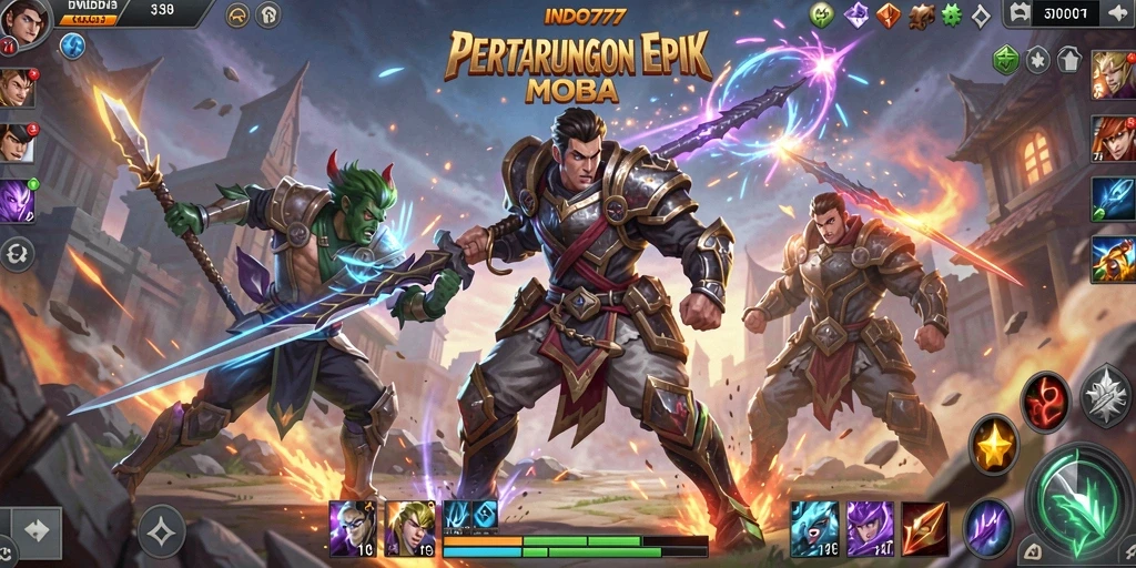Screenshot gameplay INDO777 dengan pertarungan seru dan karakter unik.