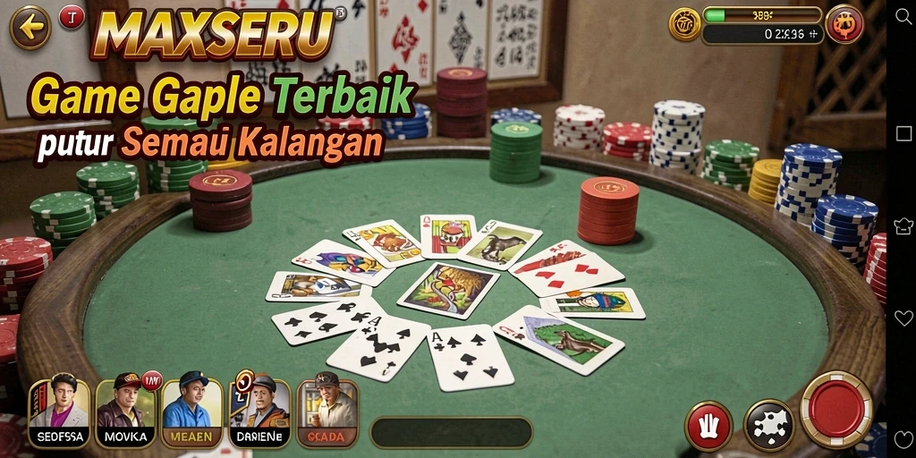 Screenshot MAXSERU menampilkan pemain yang bersaing dalam permainan Gaple.