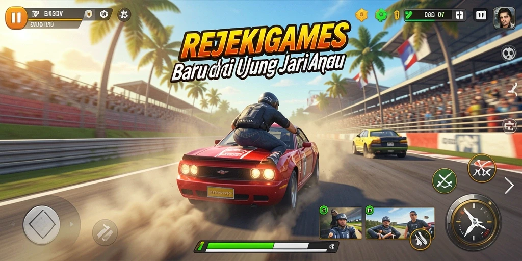Tampilan gameplay seru dari REJEKIGAMES saat balapan.